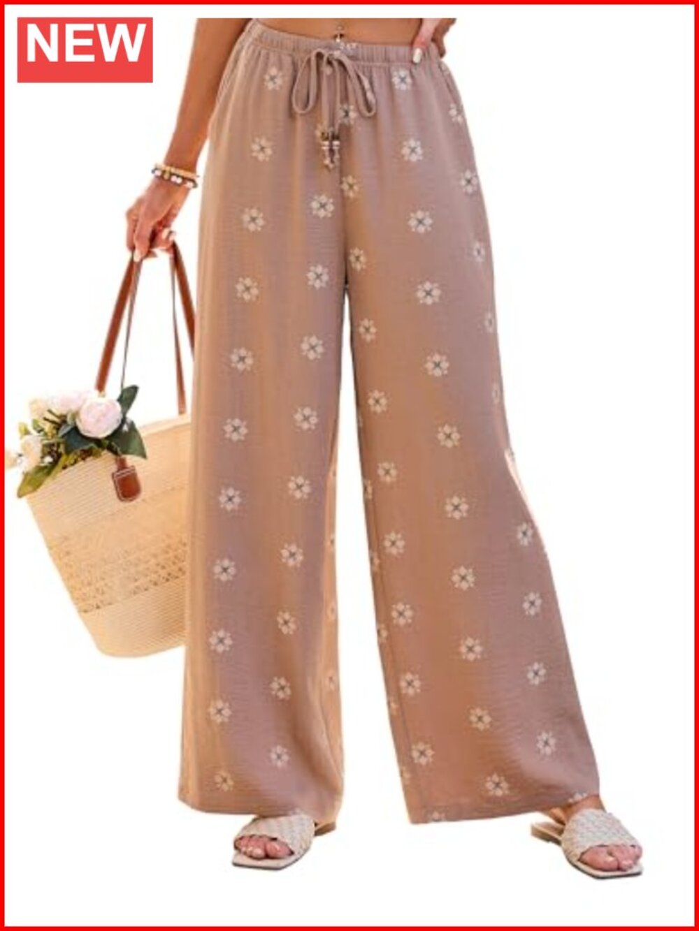 Womens Boho Flowy Wide Leg Palazzo Pants Summer Floral Beach Trousers
